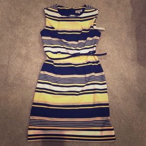 Navy, tan and yellow striped Dresss